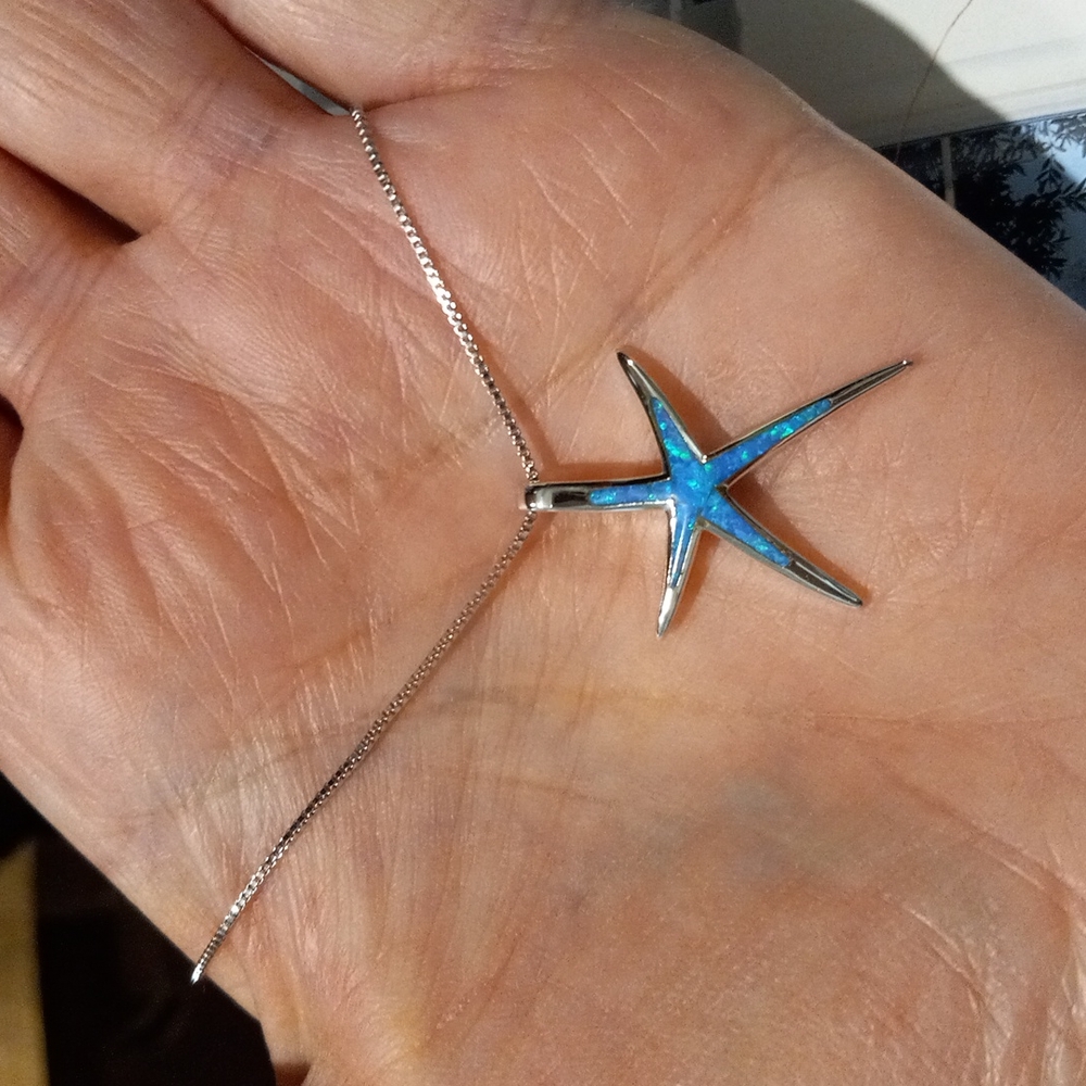 Sterling Slver Blue Opal Starfish Pendant